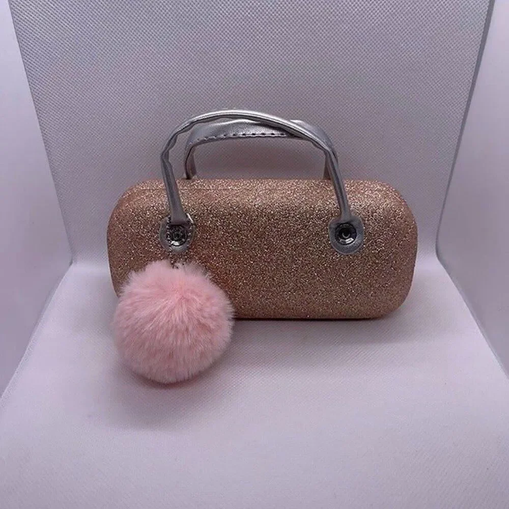 The Children's Place Girl's Pink Sparkly Pom-Pom Sunglasses Travel Case